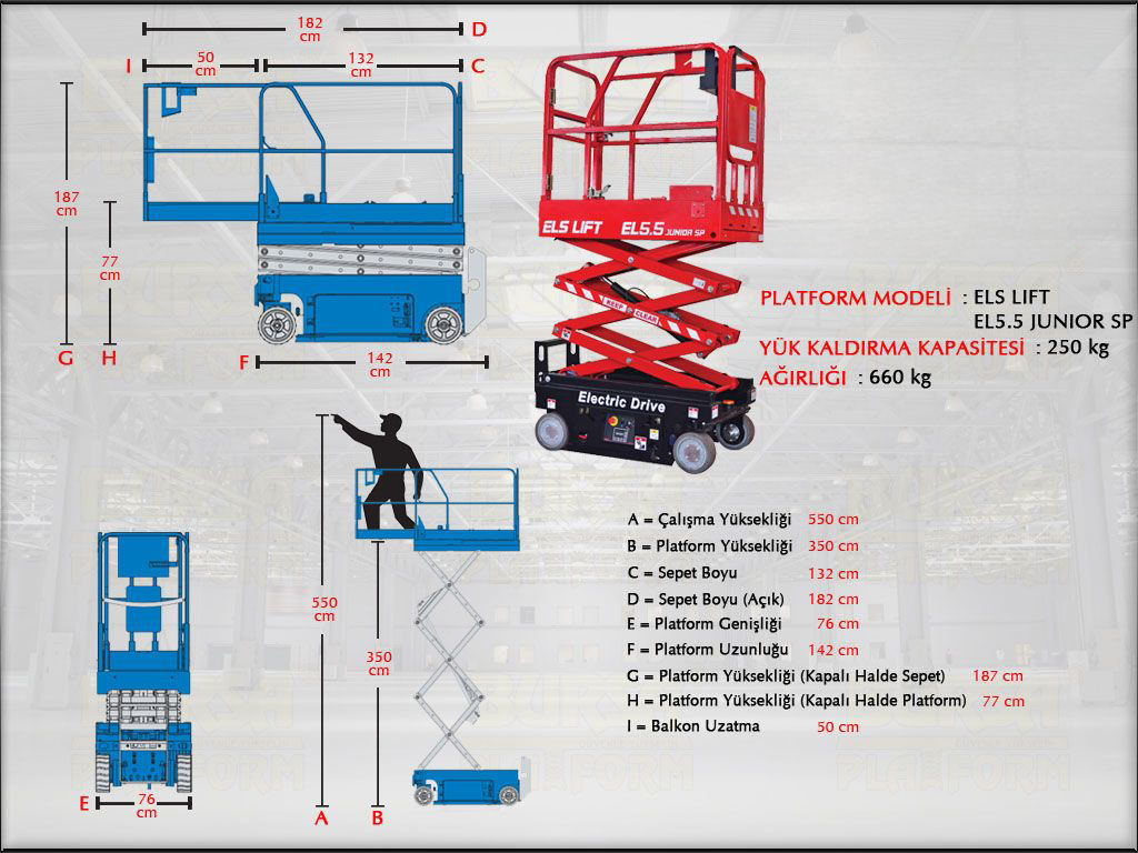 5.5 Metre Ak�l� Makasl� Platform  (Sepet Uzatmal�)
